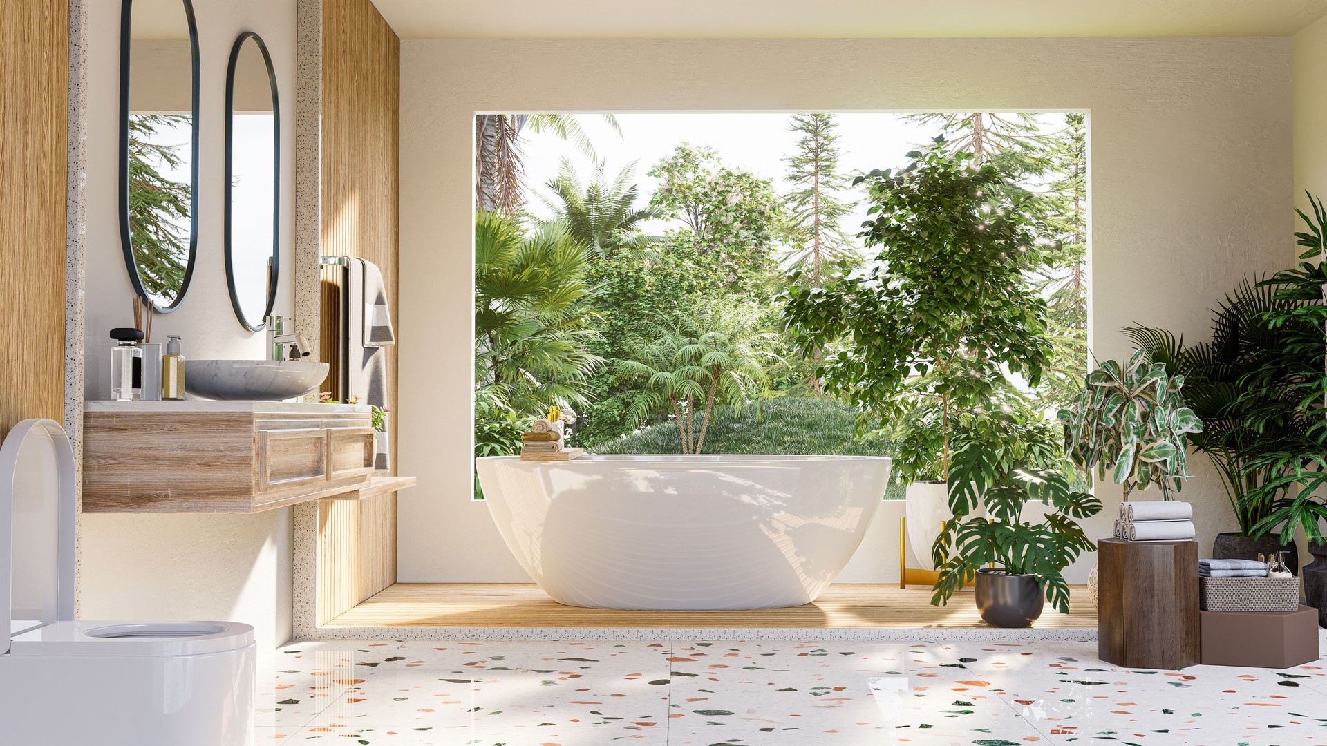 Design moderno degli interni del bagno su parete bianca.