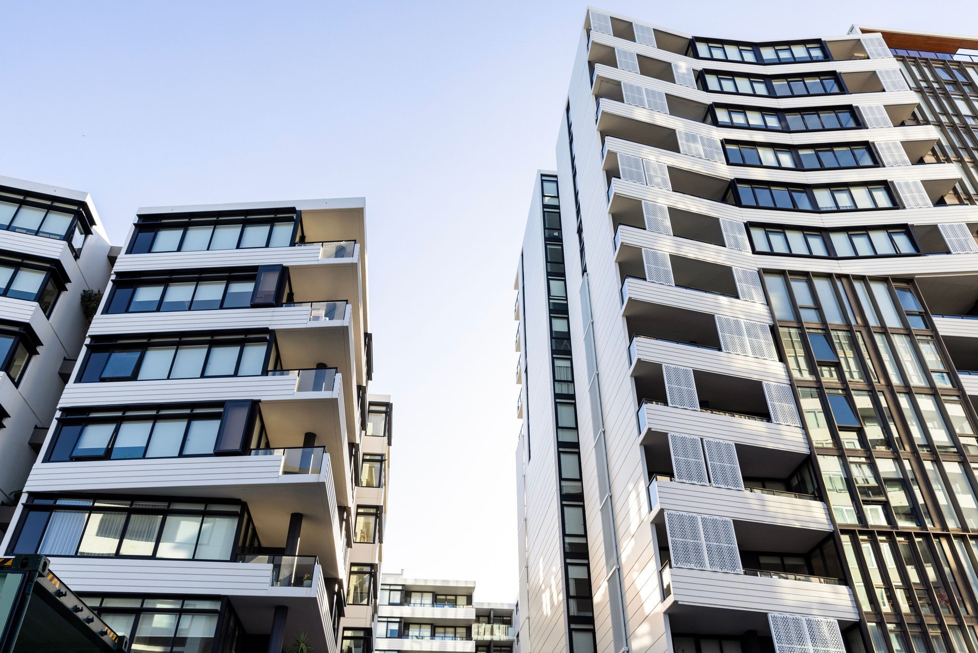 Modern highrise apartment buildings, background with copy space